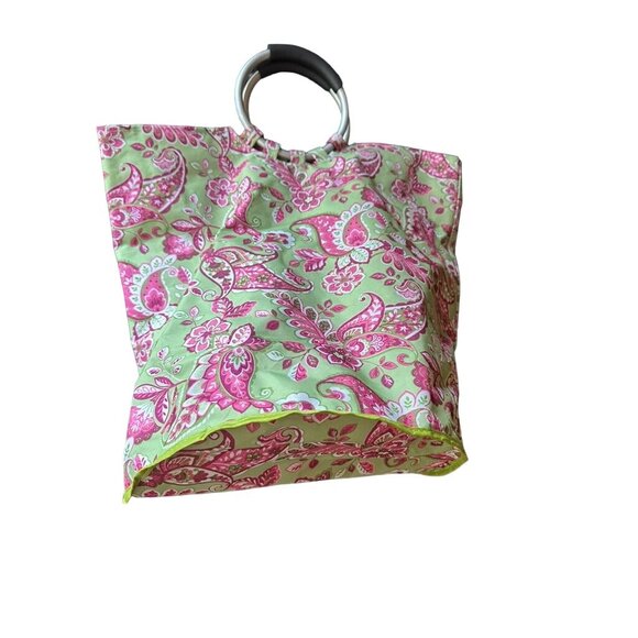 Pink & Green Paisley Tote Bag With Metal Handles - Picture 1 of 4